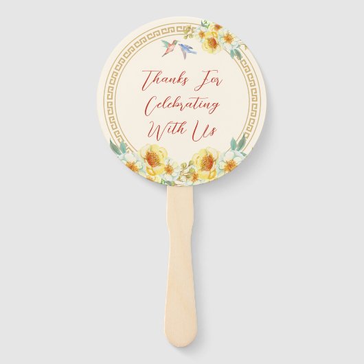 Chinesischer Hochzeitsrahmen Gelbblütenvogel Fächer (Rückseite)