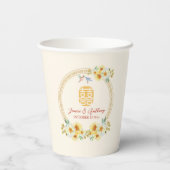 Chinesischer Hochzeitsrahmen Gelbblütenvogel Pappbecher (Rückseite)