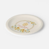 Chinesischer Hochzeitsrahmen Gelbblütenvogel Pappteller (Schrägansicht)