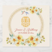 Chinesischer Hochzeitsrahmen Gelbblütenvogel Schaumweinetikett (Einzelnes Label)