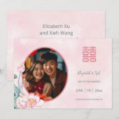 Chinesischer Hochzeitungs-Wasserfarblotus Save the Date (Vorne/Hinten)