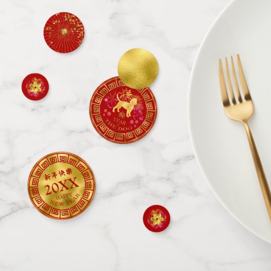 Chinesischer Hund-Rot/Gold-ID542 Konfetti (Gruppe)