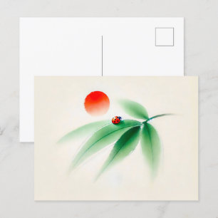 Chinesischer Ink Ladybug auf Bamboo Postkarte