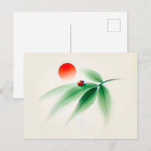 Chinesischer Ink Ladybug auf Bamboo Postkarte (Vorne/Hinten)