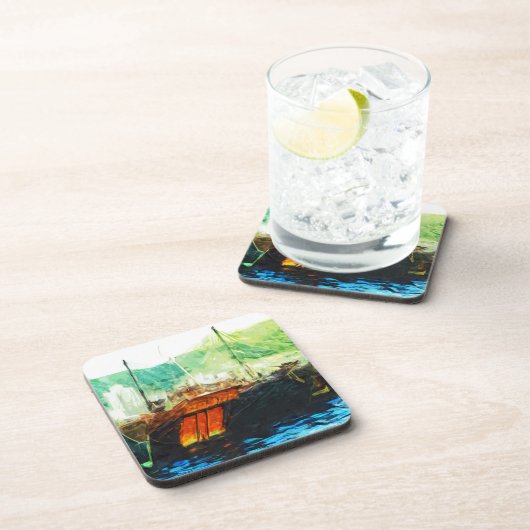 Chinesischer Junk in Hongkong Abstrakt Untersetzer (Rechte Seite)