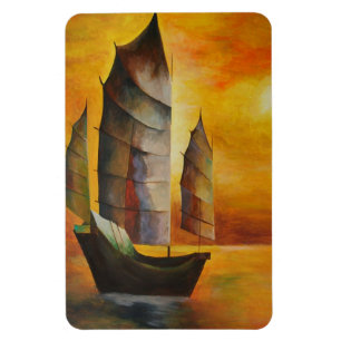 Chinesischer Junk in Ocker und Gelb Magnet