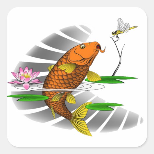 Chinesischer Koi-Artwork-Sticker Quadratischer Aufkleber (Vorderseite)