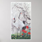 Chinesischer Kran mit Peach Blossom Wasserfarbe Poster (Vorne)