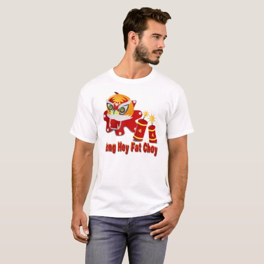 Chinesischer Löwe und Feuerwehrleute T-Shirt (Vorne ganz)