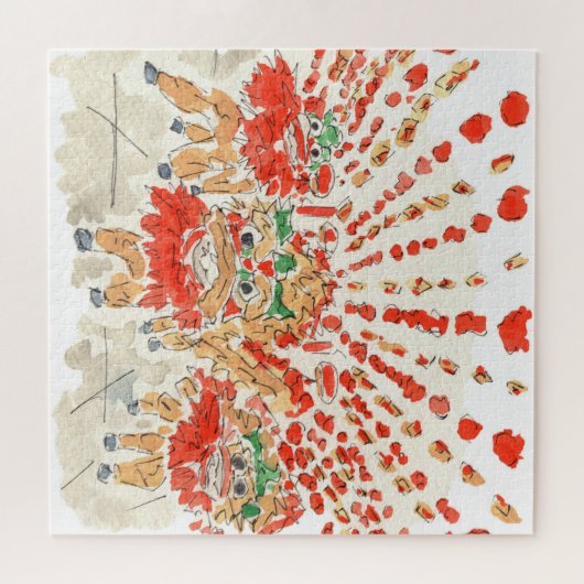 Chinesischer Löwentanz Wasserfarbe Jigsaw Puzzle (Horizontal)