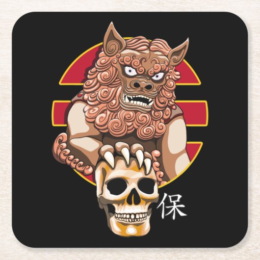 Chinesischer Löwenwächter - Foo Dog Rechteckiger Pappuntersetzer (Vorderseite)