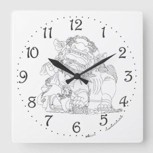 Chinesischer Löwenwächter-Wanduhr im Quadrat Quadratische Wanduhr