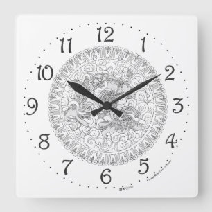 Chinesischer Löwenwächter-Wanduhr im Quadrat Quadratische Wanduhr
