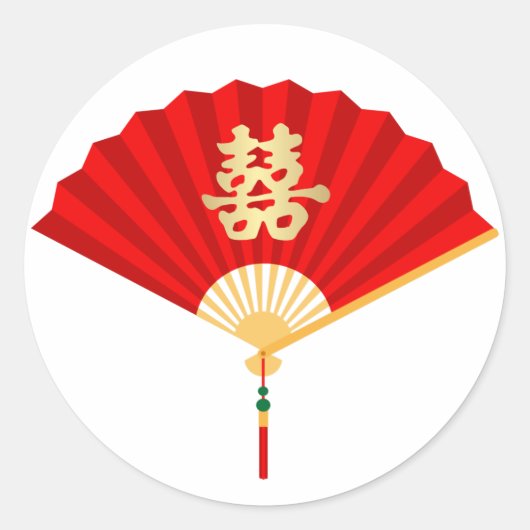 Chinesischer Lüfter und doppeltes Glück Runder Aufkleber (Vorderseite)