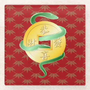 Chinesischer Mondneubauten Snake 2025 Goldmünze Glasuntersetzer
