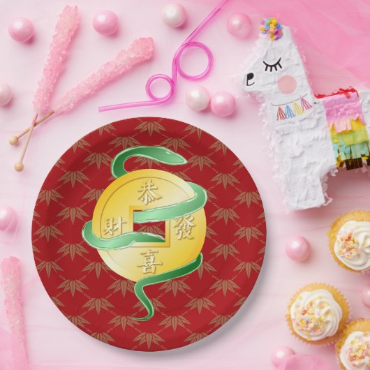 Chinesischer Mondneubauten Snake 2025 Goldmünze Pappteller (Party)
