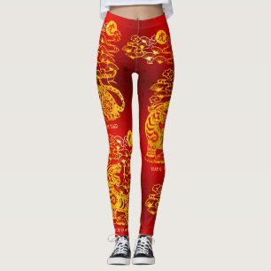 Chinesischer Montag Neues Jahr Tiger Gold Foil Rot Leggings