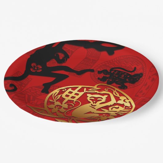 Chinesischer Neujahr Niedlicher Affe Zodiac Birthd Pappteller (Schrägansicht)