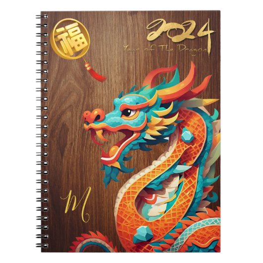 Chinesischer Neujahrdrache 2024 Monogramm N Notizblock (Vorderseite)