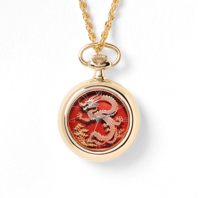 Chinesischer Neujahrdrache 2024 "papierschnitt" W Armbanduhr (Vorderseite)