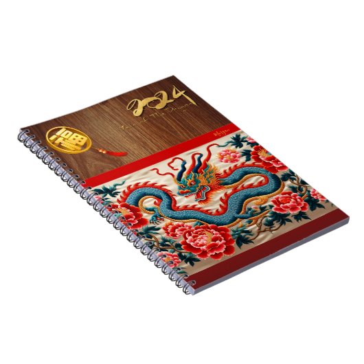Chinesischer Neujahrdrache 2024 "Stickerei" Monogr Notizblock (Rechte Seite)