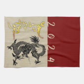 Chinesischer Neujahrdrache Schwarzes Papier geschn Geschirrtuch (Horizontal)