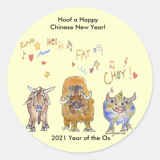 Chinesischer Neujahrs-Cartoon Ox Runder Aufkleber (Vorderseite)