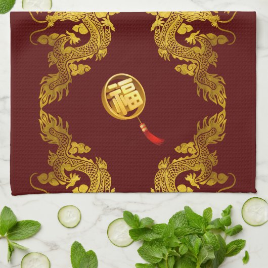 Chinesischer Neujahrsdrache 2024 Fu Luck KT Geschirrtuch (Gefaltet)