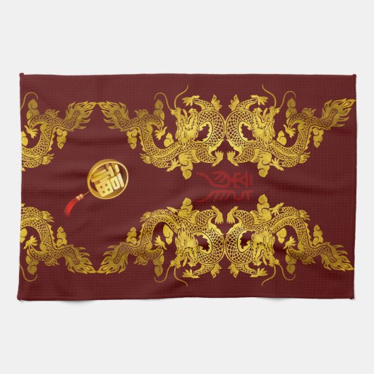 Chinesischer Neujahrsdrache 2024 Fu Luck KT Geschirrtuch (Horizontal)