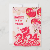 Chinesischer Neujahrsdrache 2024 Neujahrsfest Rosa Feiertagskarte (Vorderseite)