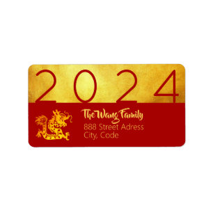 Chinesischer Neujahrsdrache 2024 Red Gold AdLab Adressaufkleber