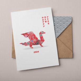 Chinesischer Neujahrsdrache 2024 Roter Origami Karte
