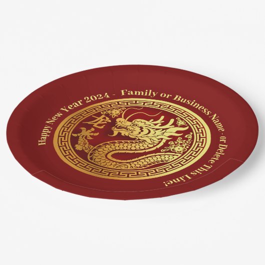 Chinesischer Neujahrsdrache 20xx Name hinzufügen Pappteller (Schrägansicht)