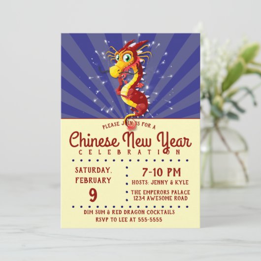 Chinesischer Neujahrsdrache Einladung (Stehend Vorderseite)