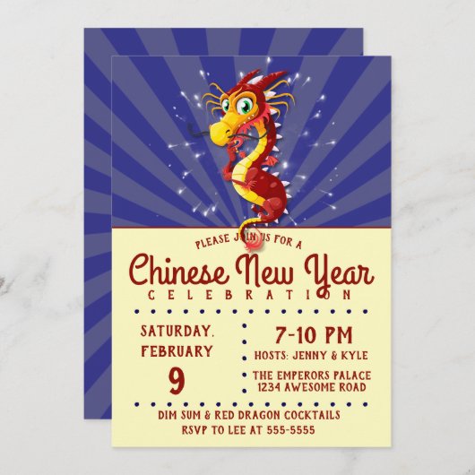 Chinesischer Neujahrsdrache Einladung (Vorne/Hinten)