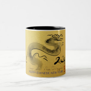 Chinesischer Neujahrsdrache Original-Malerei Gold Zweifarbige Tasse