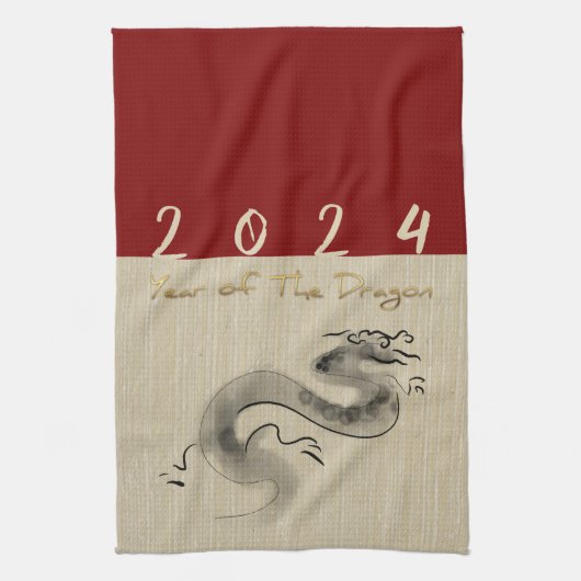 Chinesischer Neujahrsdrache Original Malerei Zodia Geschirrtuch (Vertikal)