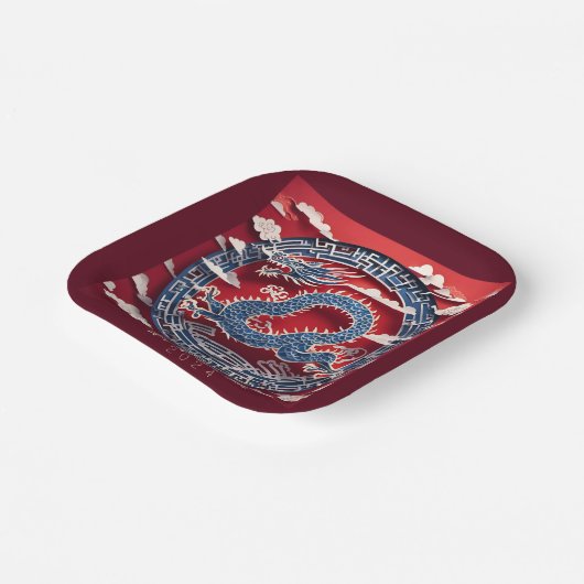 Chinesischer Neujahrsdrachenpapierschnitt 2024 im Pappteller (Gewinkelt)