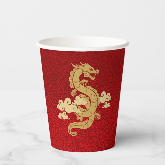 Chinesischer Neujahrsgolddrache Roter Film Pappbecher (Rückseite)