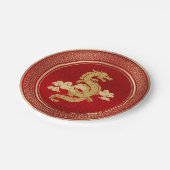 Chinesischer Neujahrsgolddrache und Roter Faden Pappteller (Schrägansicht)
