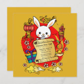 Chinesischer Neujahrshasen-Cartoon Einladung (Vorne/Hinten)