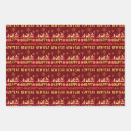 Chinesischer Neujahrsmond mit orientalischem Luxus Geschenkpapier Set