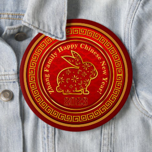 Chinesischer Neujahrsname 2023 Rabbit Gold Red 6" Button