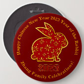 Chinesischer Neujahrsname 2023 Rabbit Gold Red 6" Button (Vorne & Hinten)