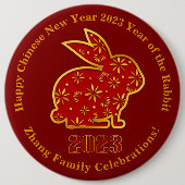 Chinesischer Neujahrsname 2023 Rabbit Gold Red 6" Button (Vorderseite)