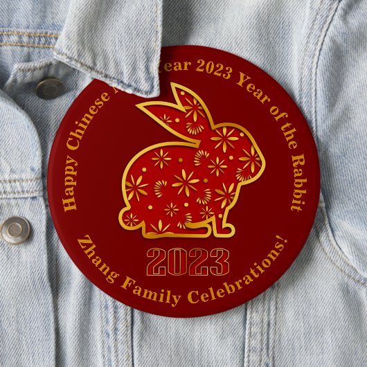 Chinesischer Neujahrsname 2023 Rabbit Gold Red 6" Button (Beispiel)