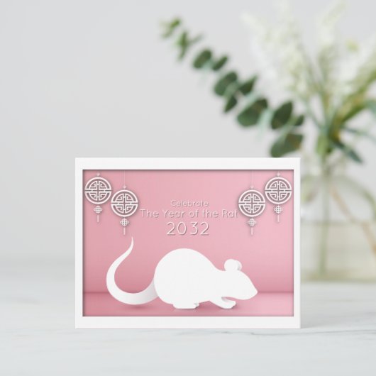 Chinesischer Neujahrspapier Cut Rat, rosa Postkarte (Stehend Vorderseite)