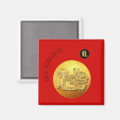 Chinesischer Neujahrsroter Goldener Drache 2024 Sq Magnet (Vorderseite/Rückseite)
