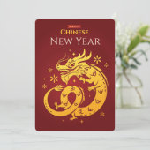Chinesischer Neujahrsroter goldfarbener Drache auf Einladung (Stehend Vorderseite)