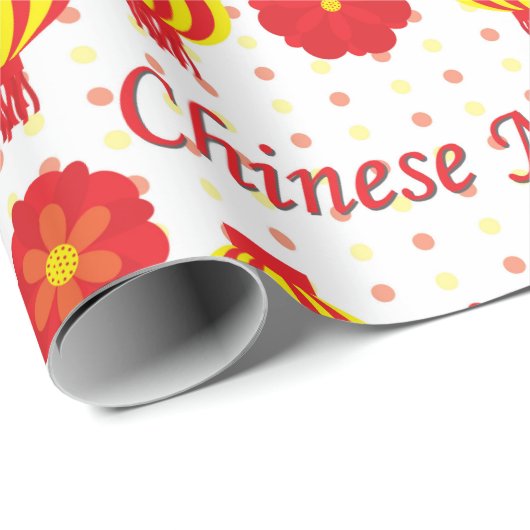 Chinesischer Neujahrsroter in gelben Laternengruß Geschenkpapier (Rolleneckpunkt)